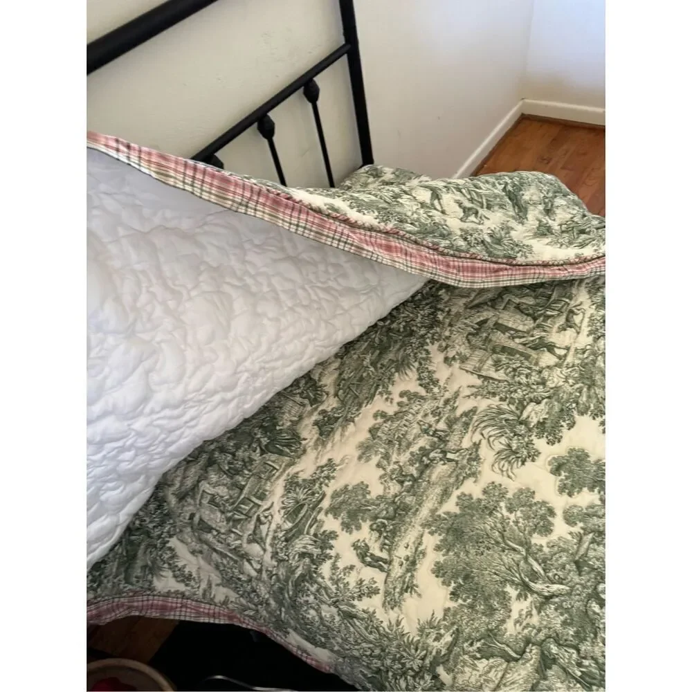 Custom French Country Chinoiserie Green Toile Quilted Comforter Coverlet Twin Si